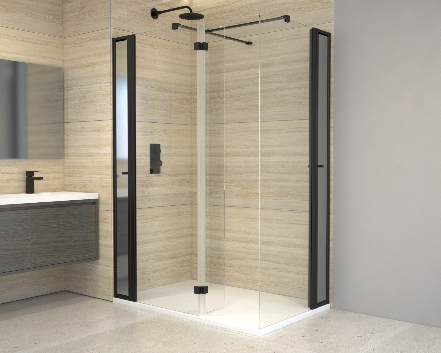 Walk In Enclosure (Glass Panel and Side Panel with Vertical Storage Unit and Tray inc.) - Image 3