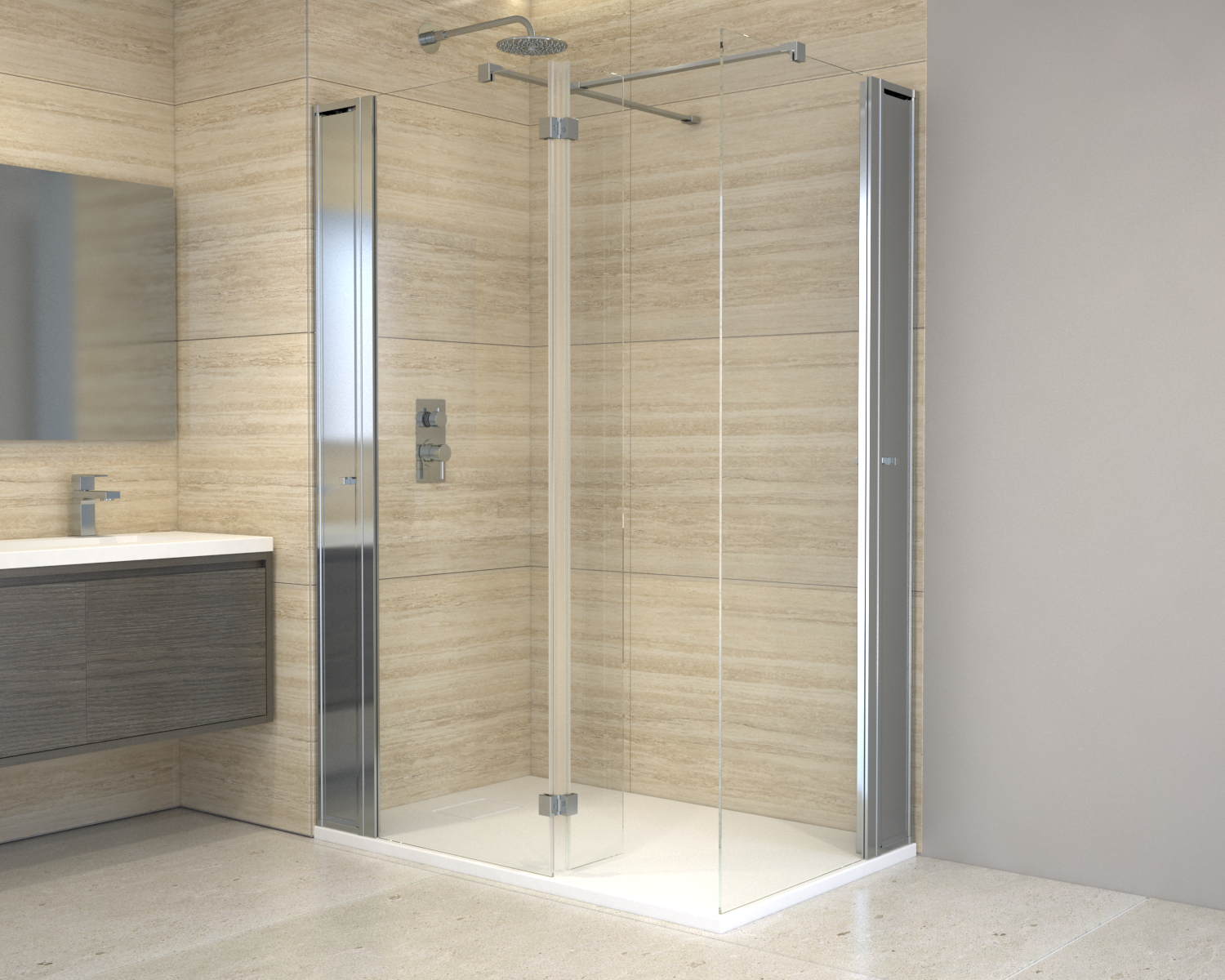 Walk In Enclosure (Glass Panel and Side Panel with Vertical Storage Unit and Tray inc.) - Image 4