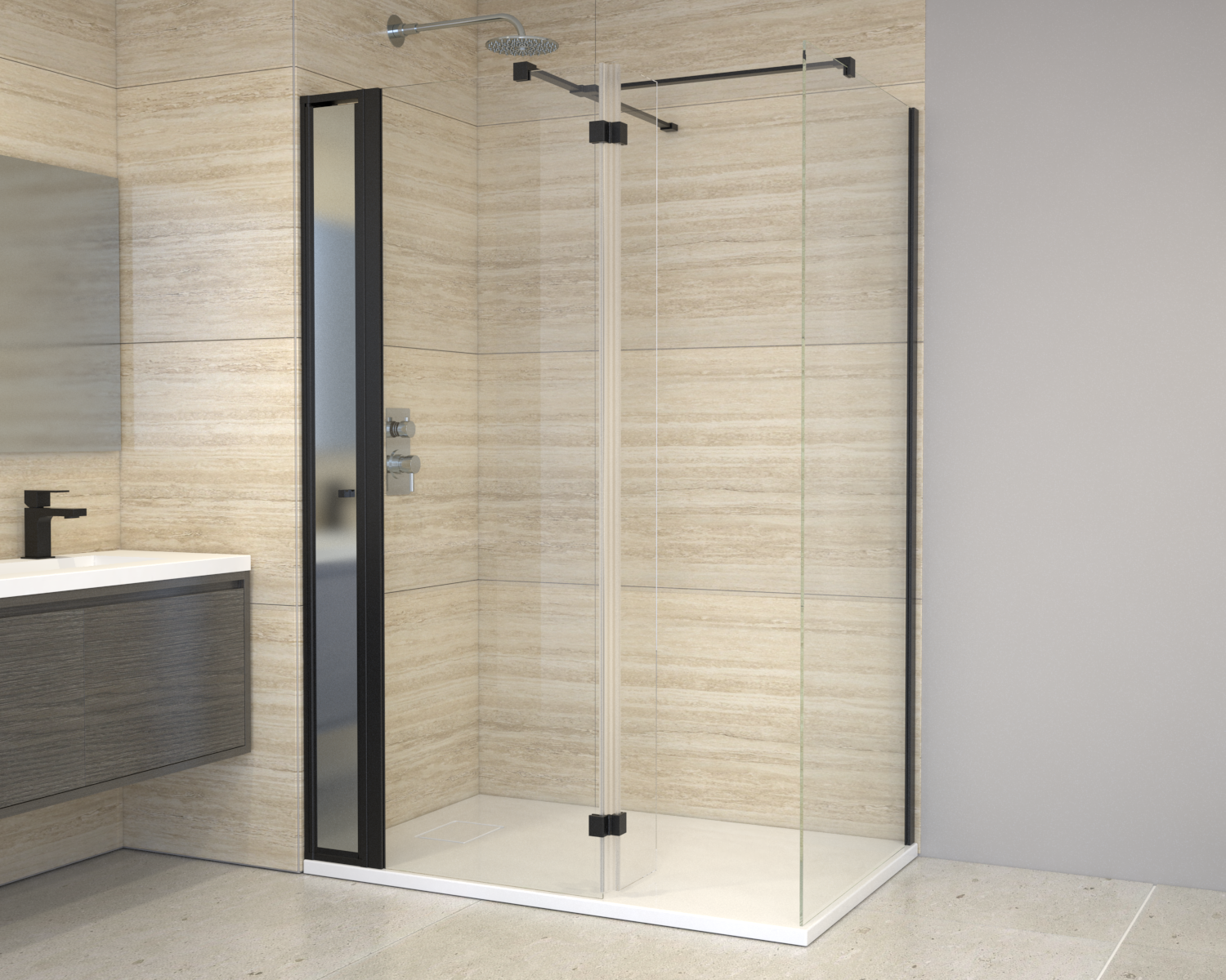 Walk In Enclosure (Glass Panel with Vertical Storage Unit, Side Panel and Tray inc.) - Image 3