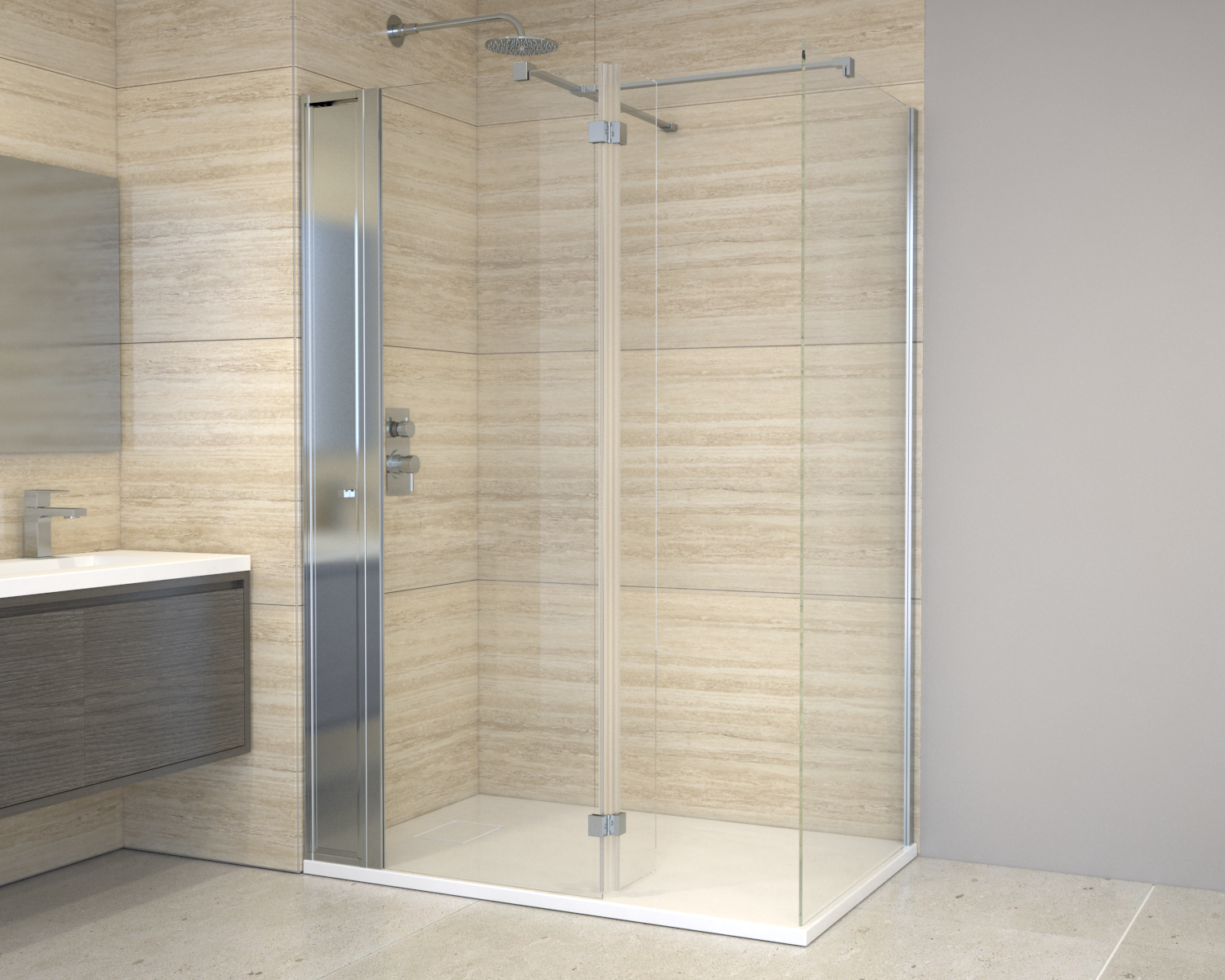 Walk In Enclosure (Glass Panel with Vertical Storage Unit, Side Panel and Tray inc.) - Image 4